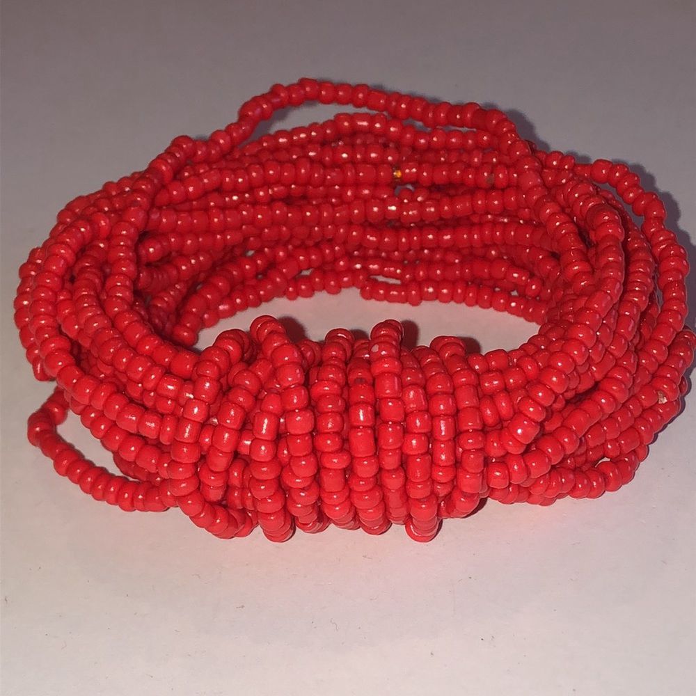 Boho Red Seed Bead Beaded Stretchy Multi Strand Bracelet
